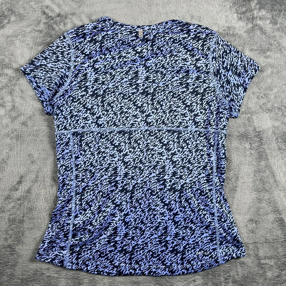 Nike Dri Fit Running Top Womens Medium Blue Black Abstract Yoga Moisture Wicking